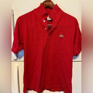 Lacoste Red Polo Shirt Iconic Crocodile Logo Cotton Pique